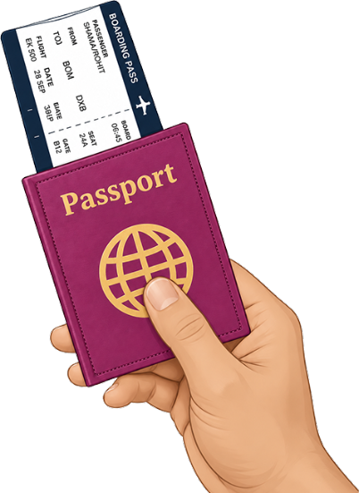 Right hand holding purple passport